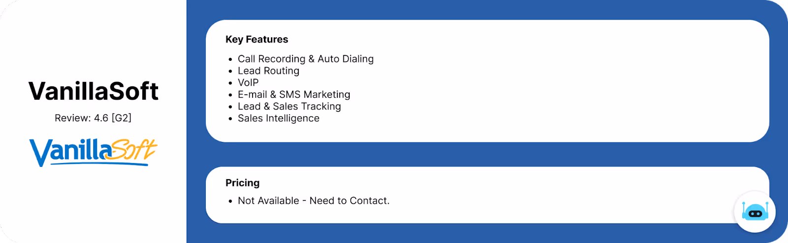 VanillaSoft pricing and features