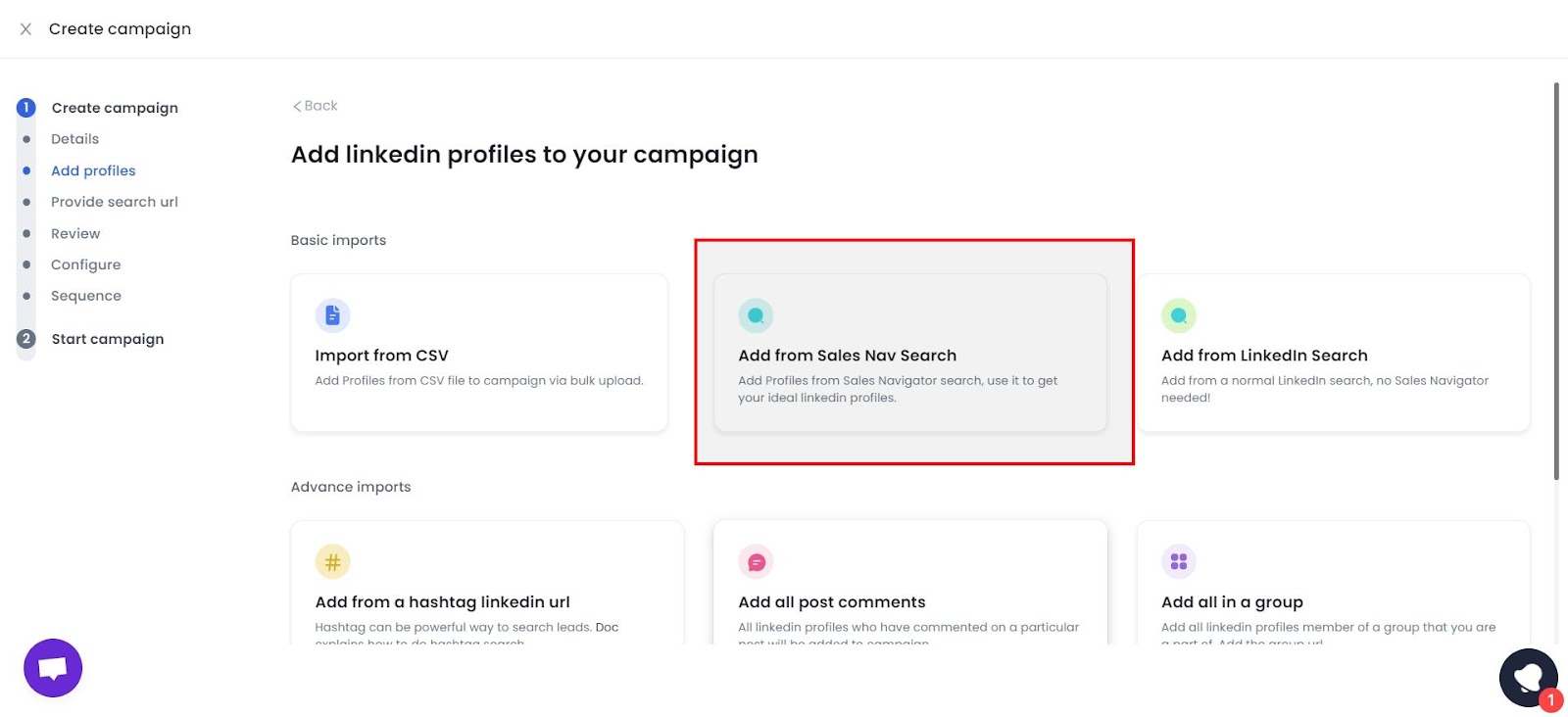 SalesRobot prospect pull options