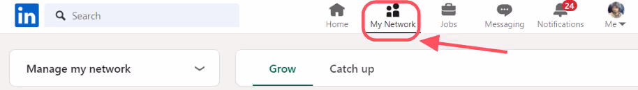 LinkedIn My Network button