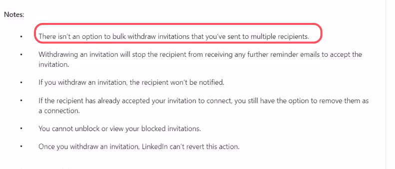 LinkedIn policy saying it can't bulk withdraw