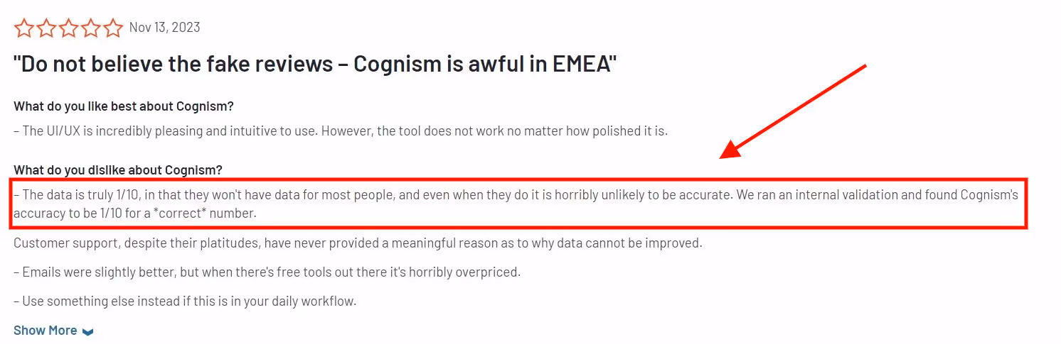 A negative review about Cognism