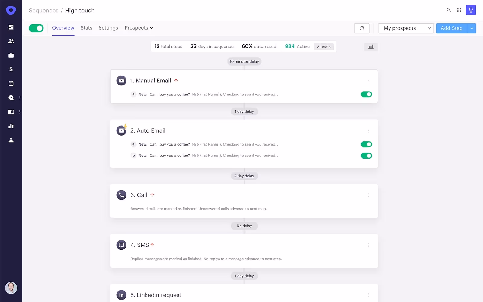 Image of Outreach.io email sequence