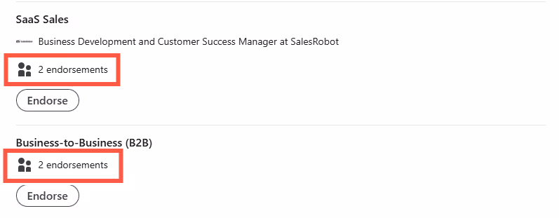 LinkedIn profile skills section endorsements