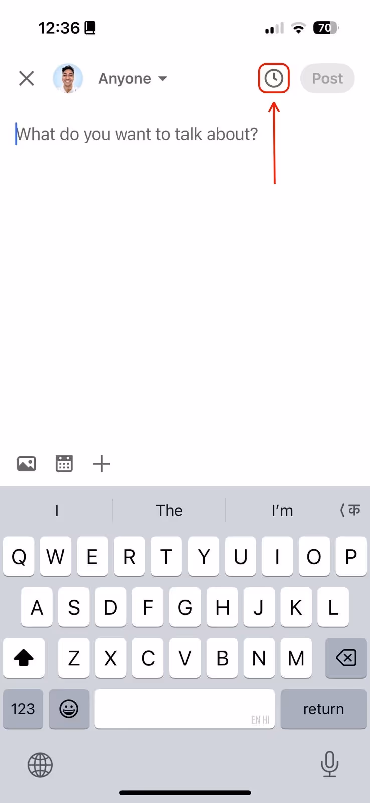 LinkedIn mobile app with schedule post option.