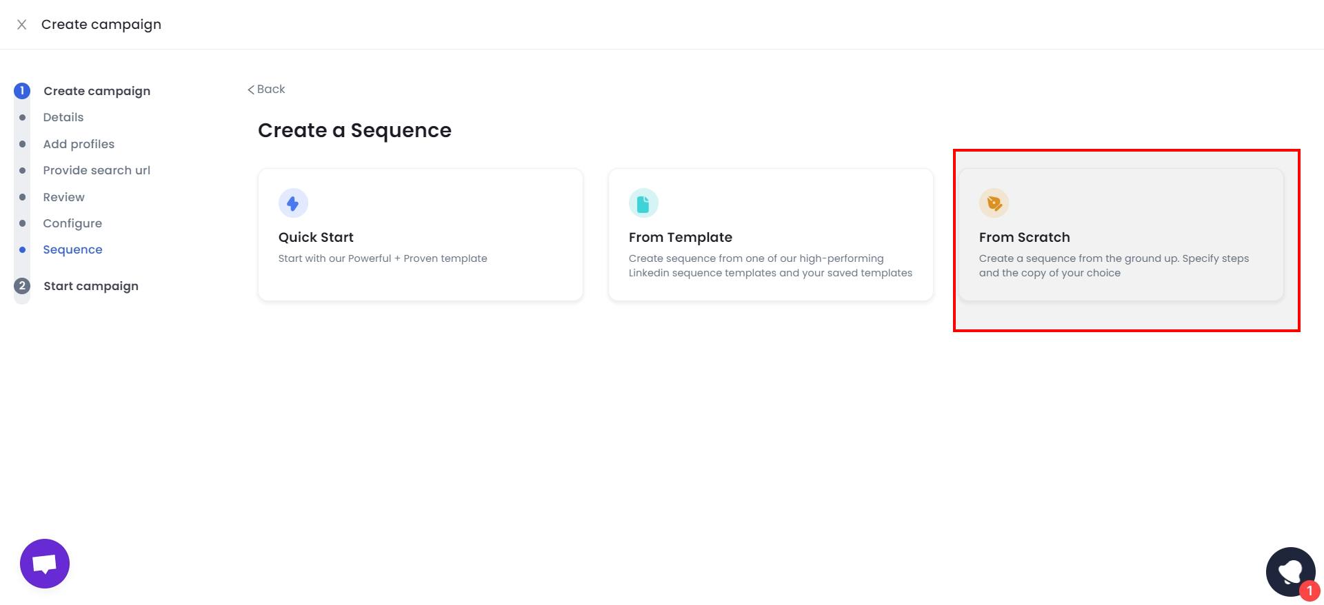 An option to start your campaign on Salesrobot from scratch.