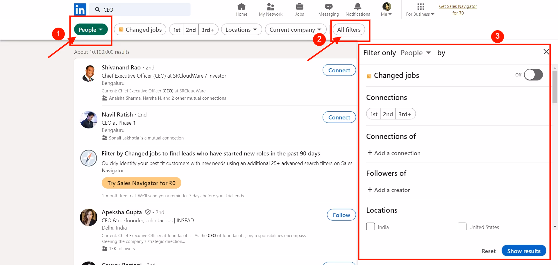 The People and All filters button.