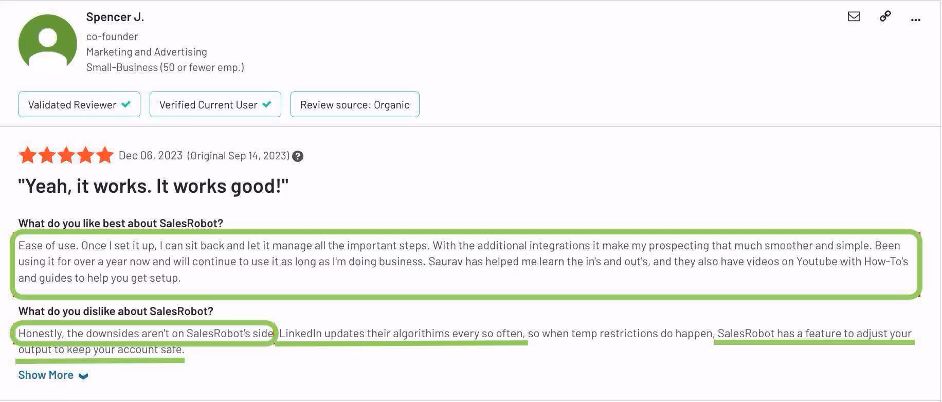 Salesrobot review on G2