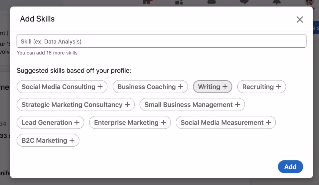 Add skills option on LinkedIn