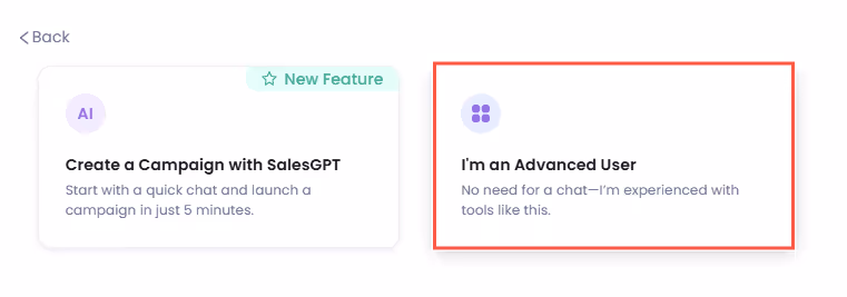 Create campaign options SalesRobot