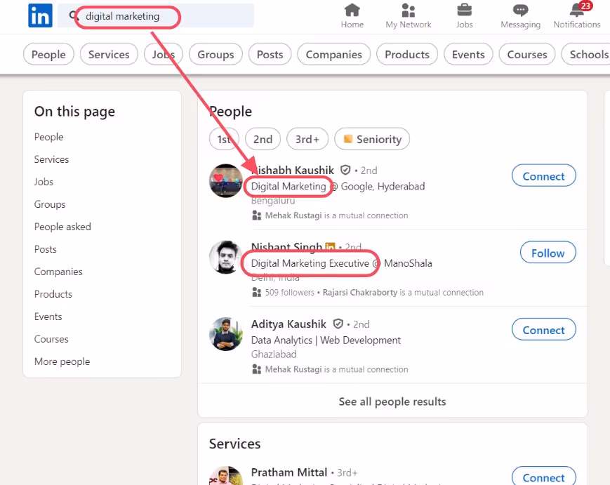 LinkedIn search features
