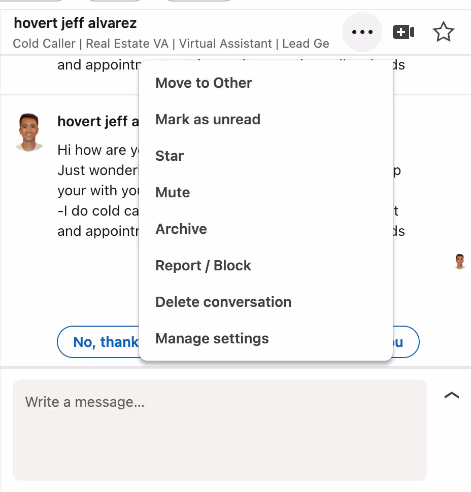 LinkedIn mute a chat feature