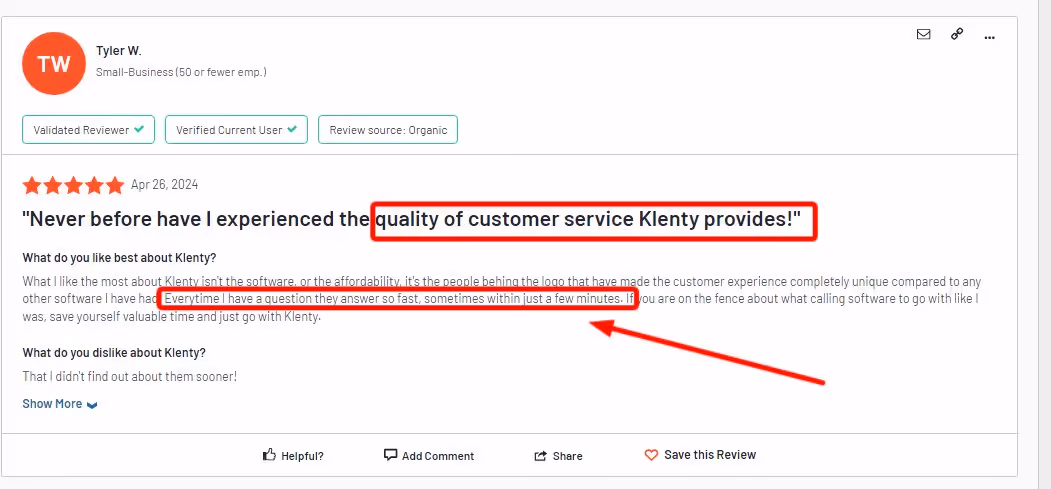 Review of Klenty's good customer service
