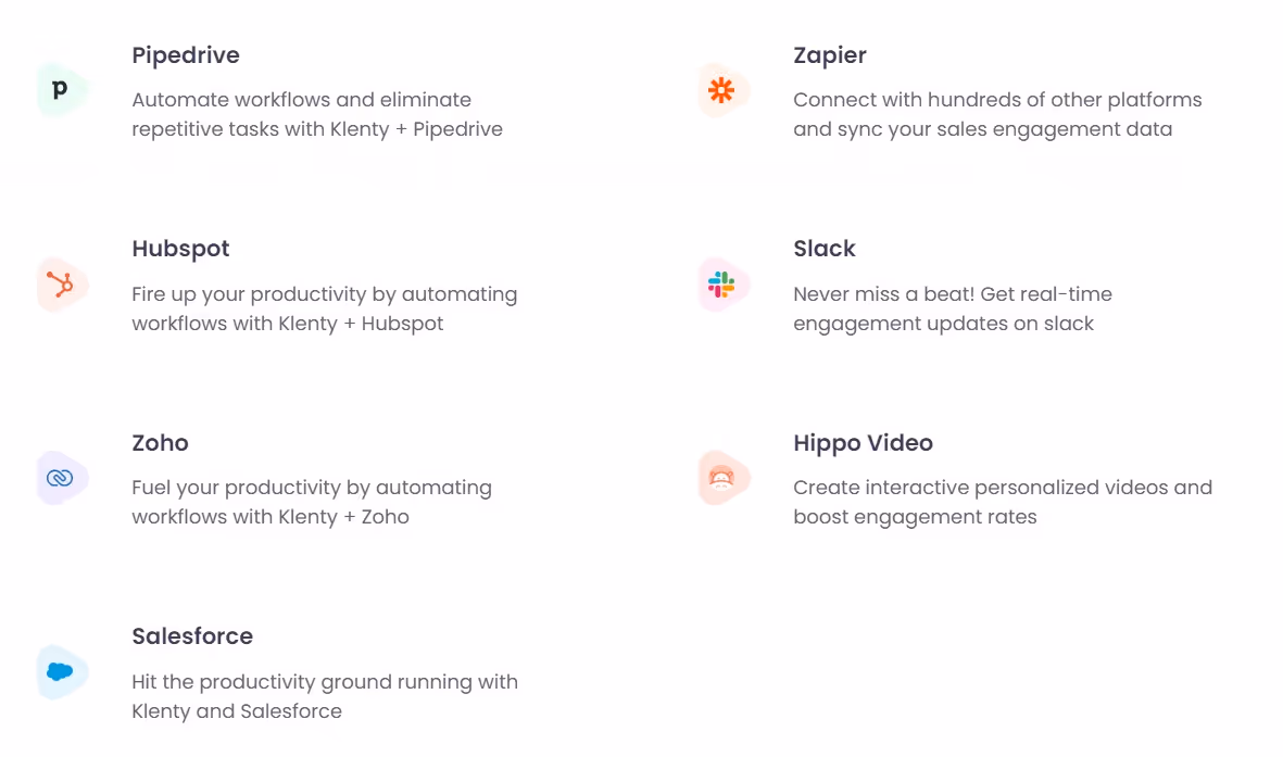 Klenty integrations screenshot