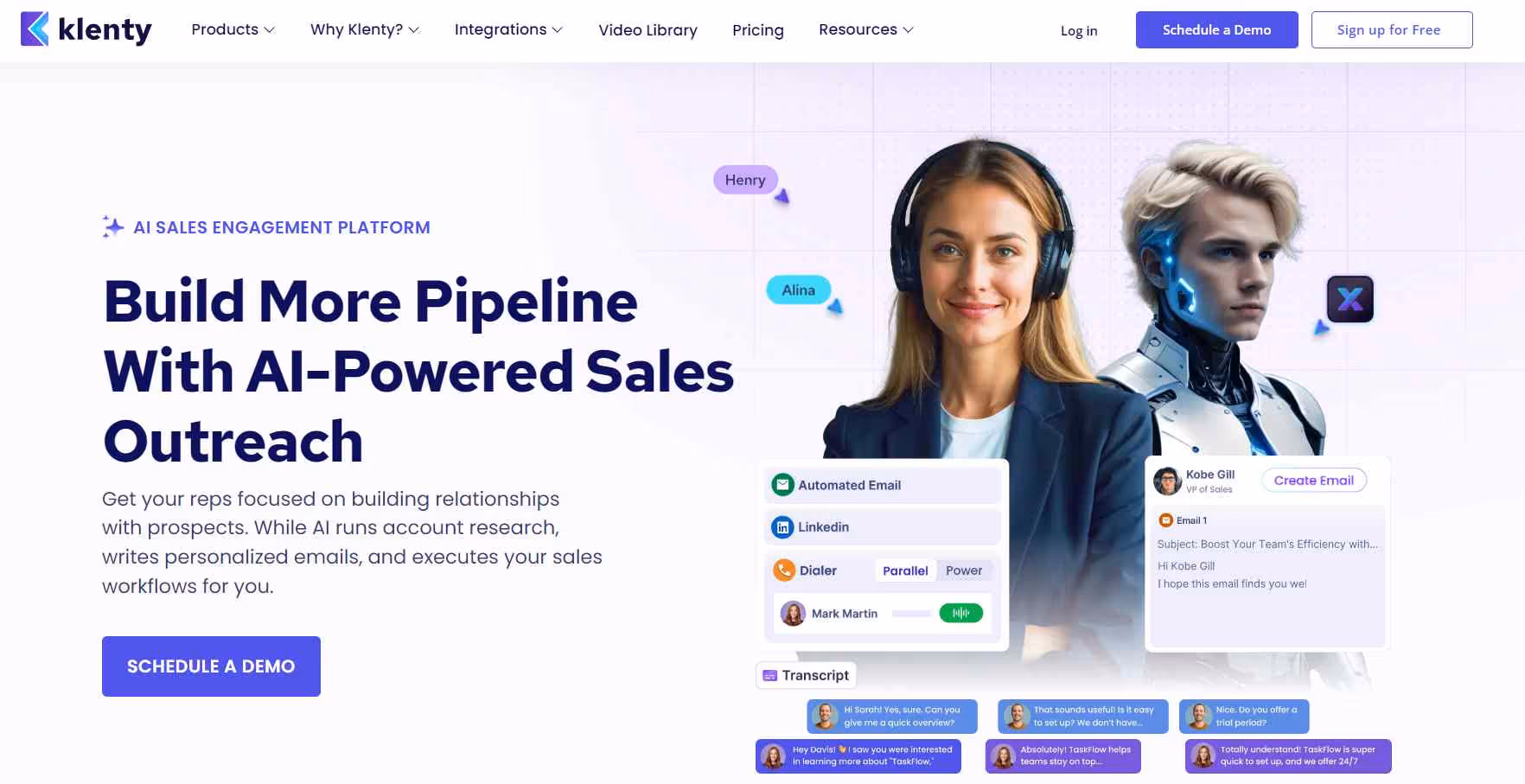 Klenty AI sales engagement platform homepage.