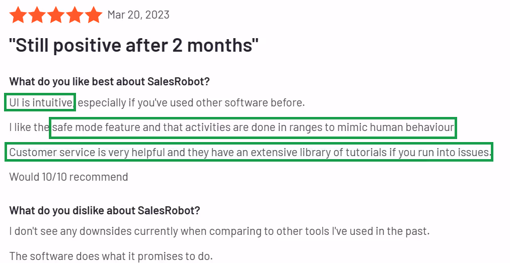 User review of Salesrobot