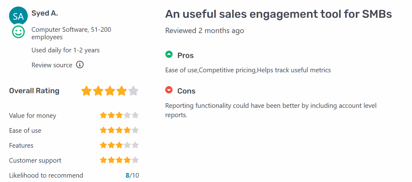 User review of MixMax saying the reporting feature is lacking