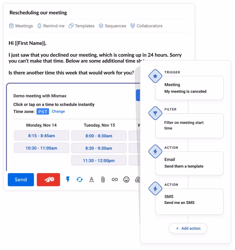 Mixmax demo scheduling in email.