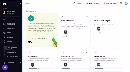 SalesRobot safety settings