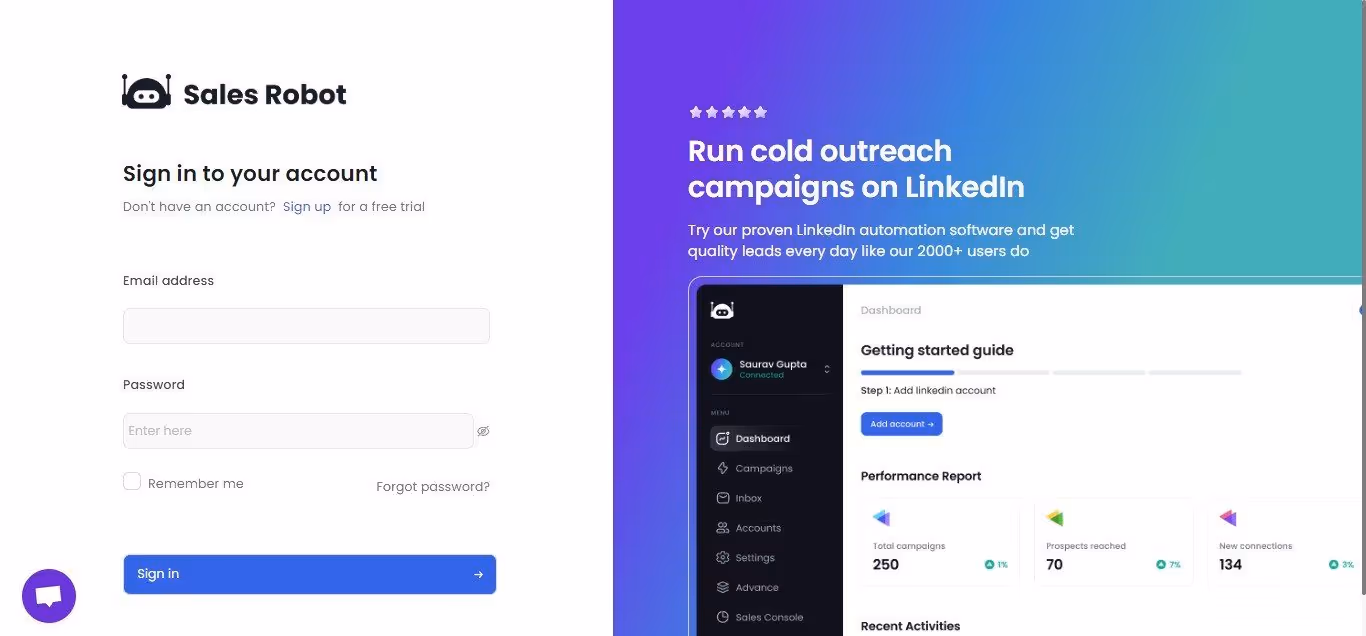 Salesrobot login page