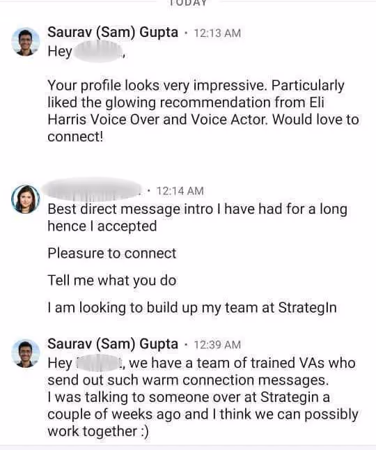 Message generated via Salesrobot's AI