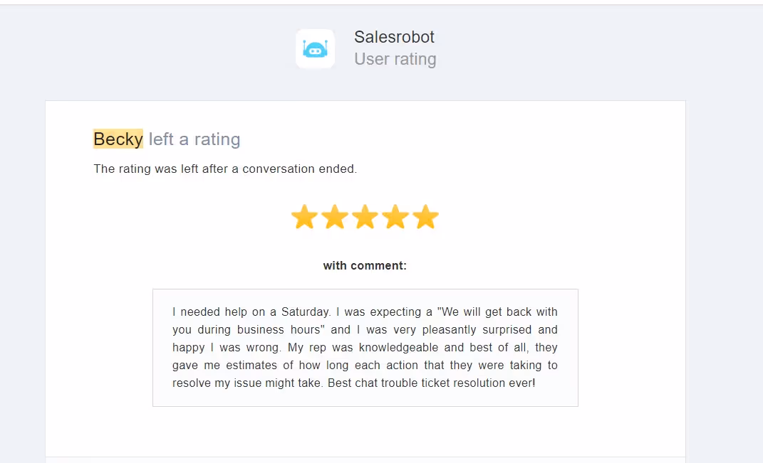 Satisfied customer review of Salesrobot