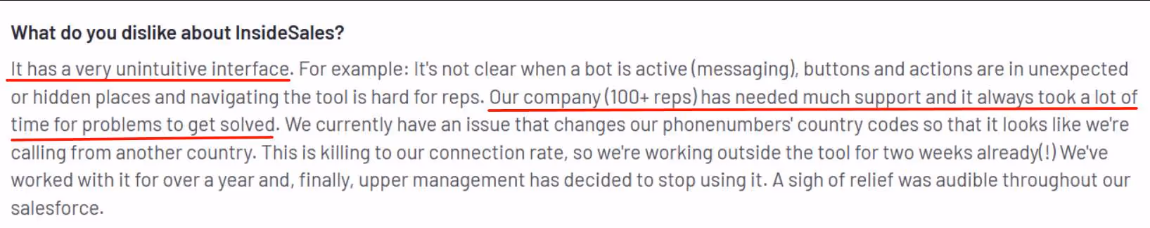 User review of InsideSales saying it has an unintuitive interface