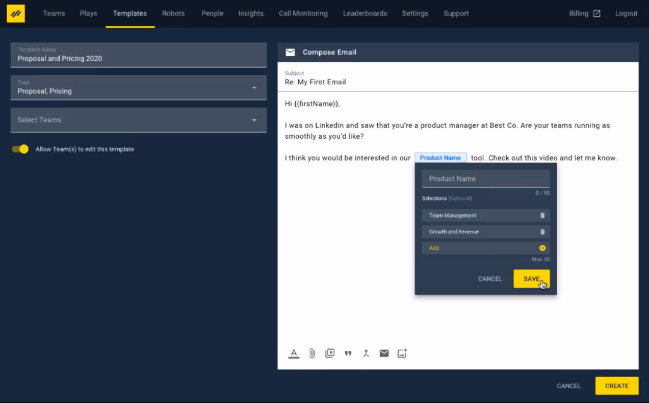 InsideSales email templates
