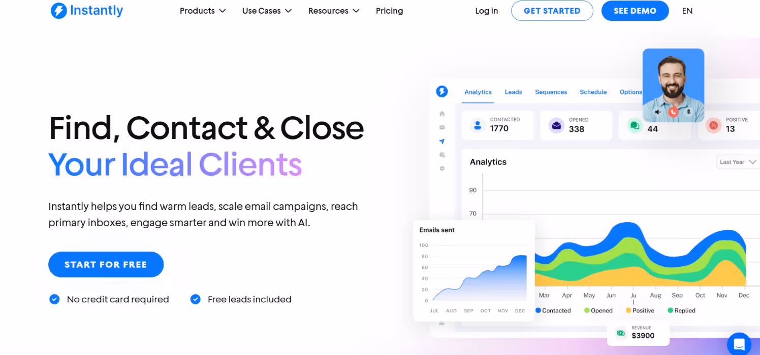 The Instantly homepage.