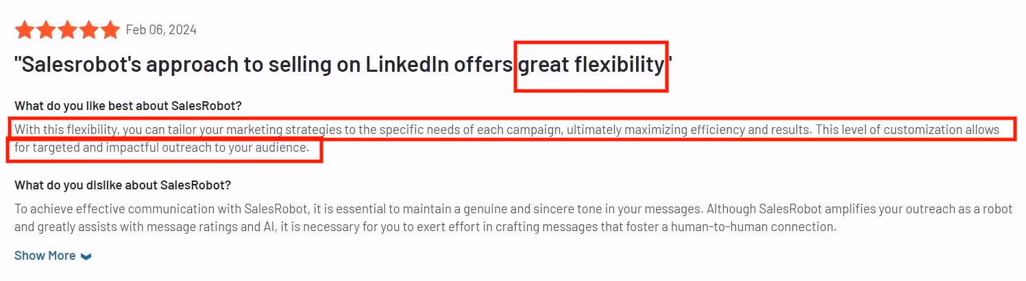 A good review of Salesrobot claiming it is flexible.