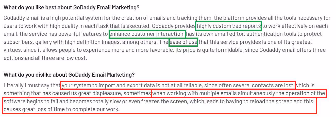 GoDaddy Email Marketing review on g2