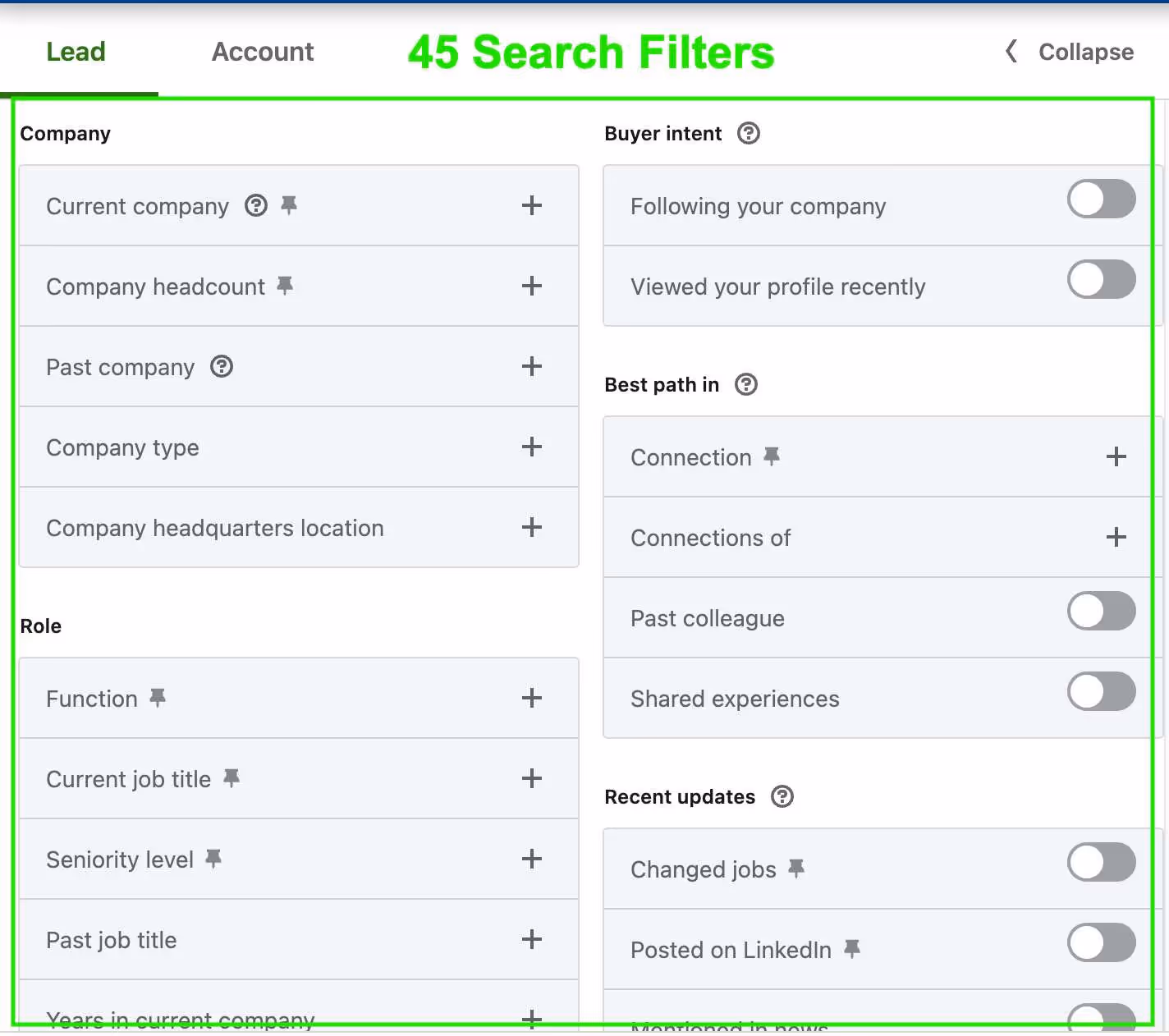 advanced filters in linkedin sales nav
