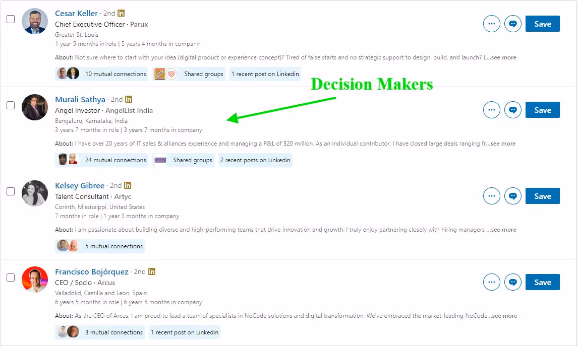 Identifying key decision makers in LinkedIn sales nav