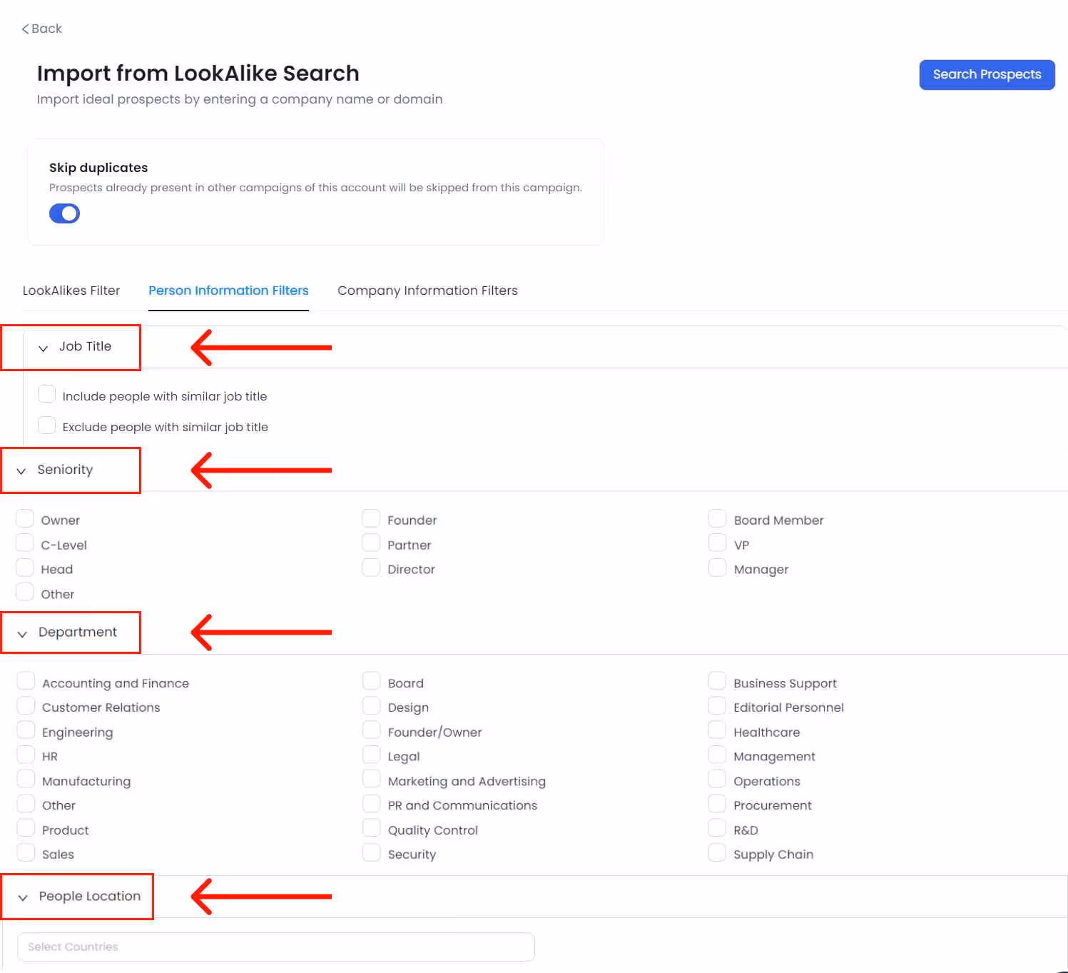 SalesRobot campaign import from lookalike search personal information filter