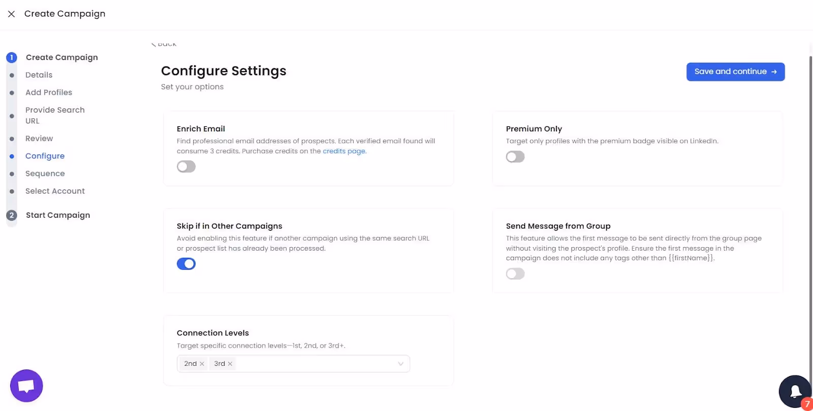 SalesRobot campaign settings confuguration