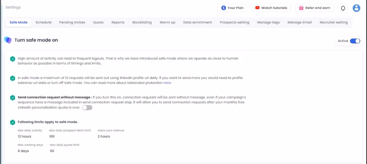Salesrobot's safe mode