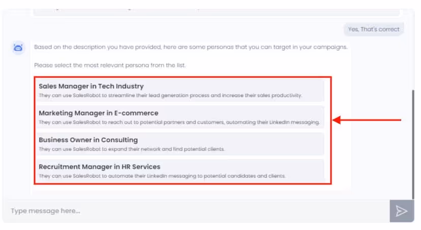 SalesRobot persona selection