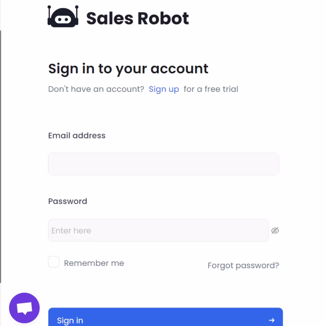 The salesrobot sign in page.