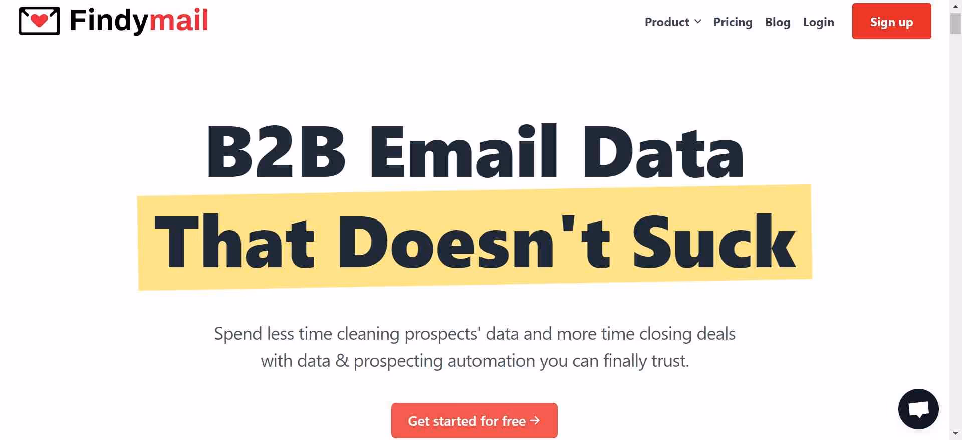 The Findymail home page.