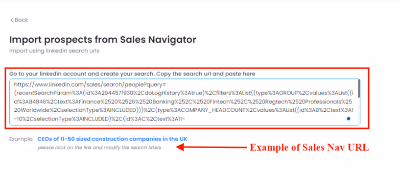 the example of LinkedIn Sales Nav URL. 