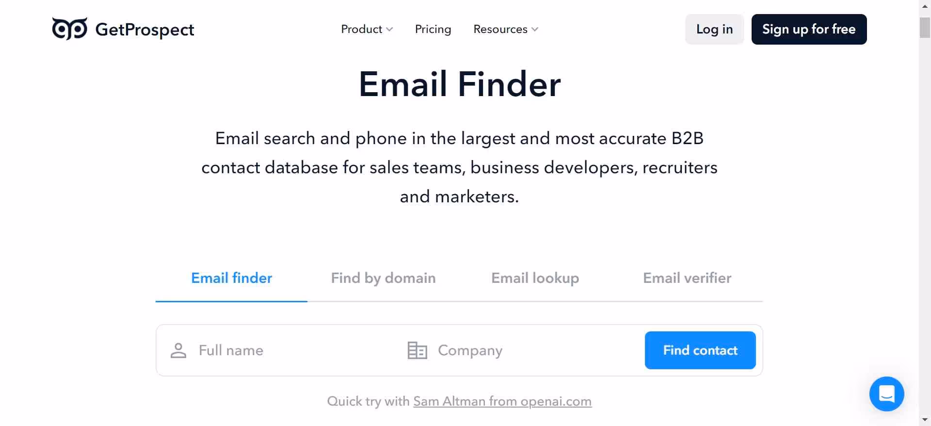 The GetProspect homepage.