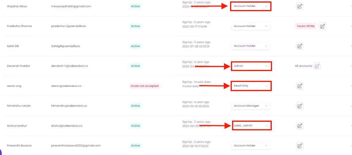 Salesrobot's team managemnet feature