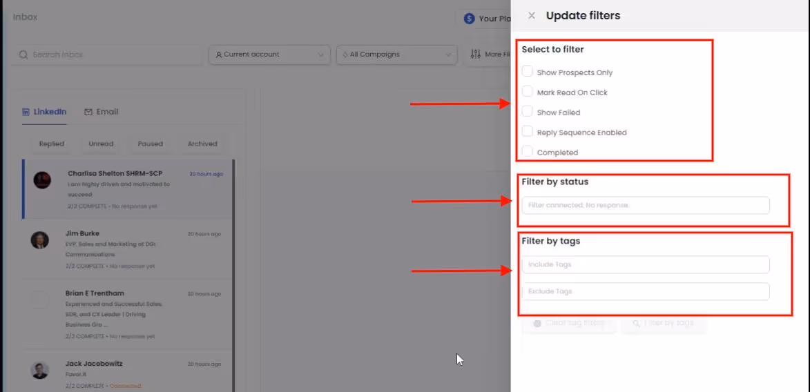 Salesrobot's smart inbox feature