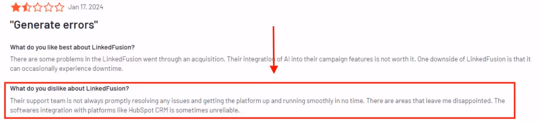 G2 review of LinkedIn fusion