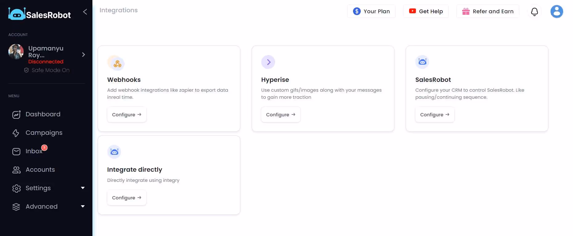 SalesRobot's integrations page.