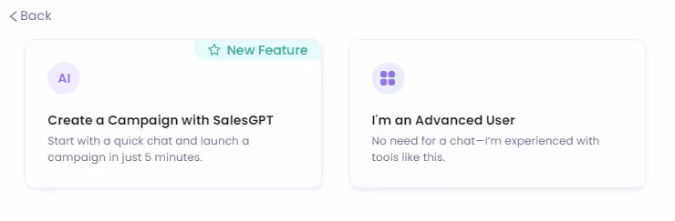 Options to create a campaign in SalesRobot
