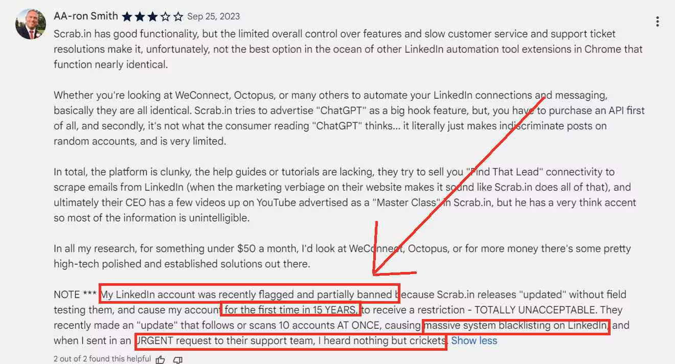 Scrabin user review who got banned