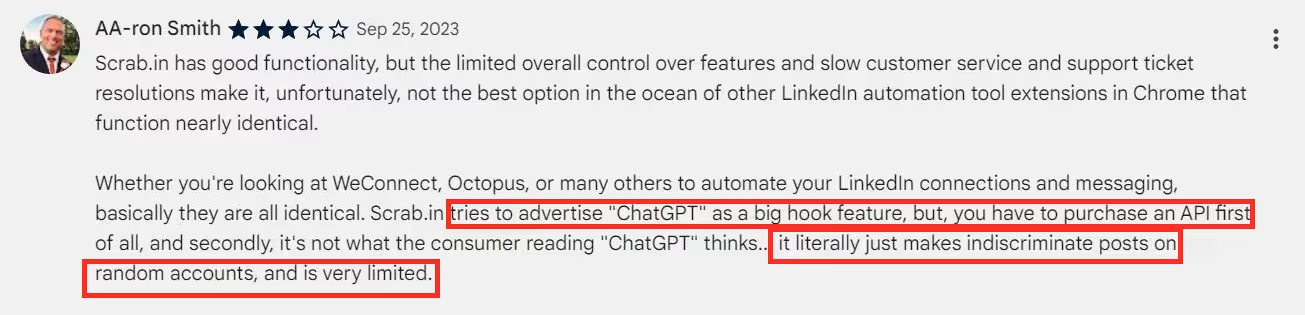 Review saying Scrabin ChatGPT is very limited
