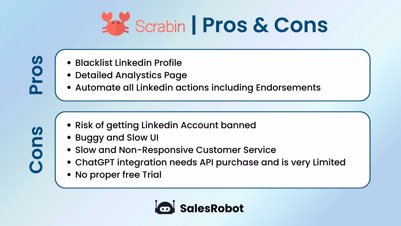 Graphic showing scrabin pros and cons