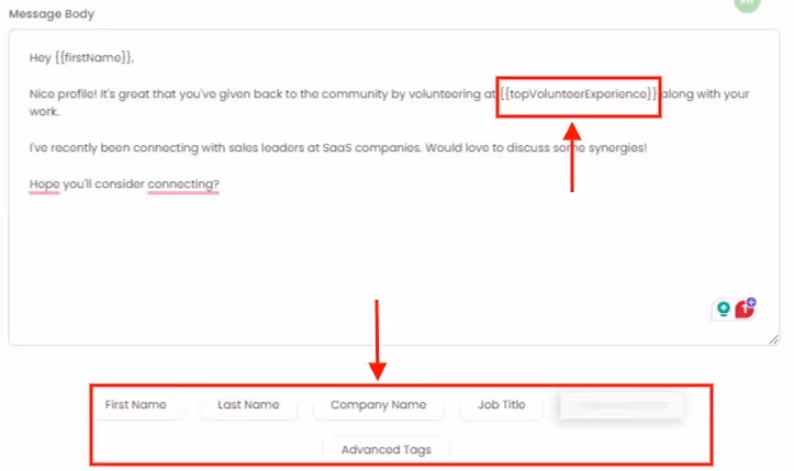 Salesroobt's advanced messaging tag