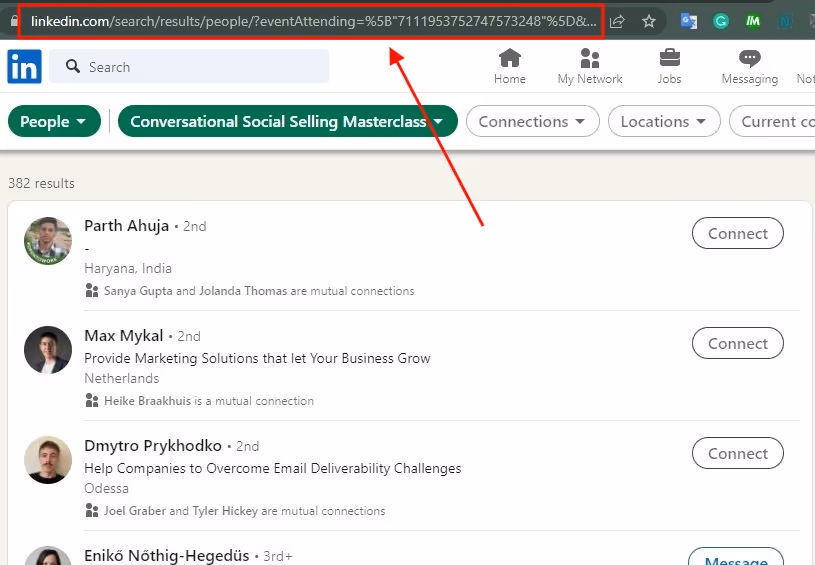 the LinkedIn event URL you need to copy to run your event campaings. 